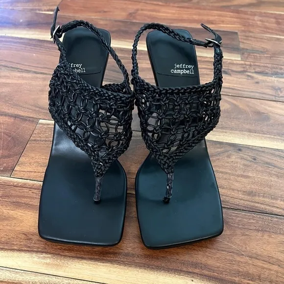 NWOT Jeffery Campbell Millenia 8.5 Black Square Toe Stiletto Sandals Heels