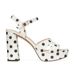 NWOT Kate Spade Delight Polka Dot Leather Platform Sandals Optic White Size 7.5