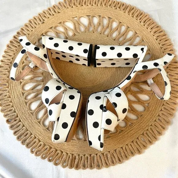 NWOT Kate Spade Delight Polka Dot Leather Platform Sandals Optic White Size 7.5