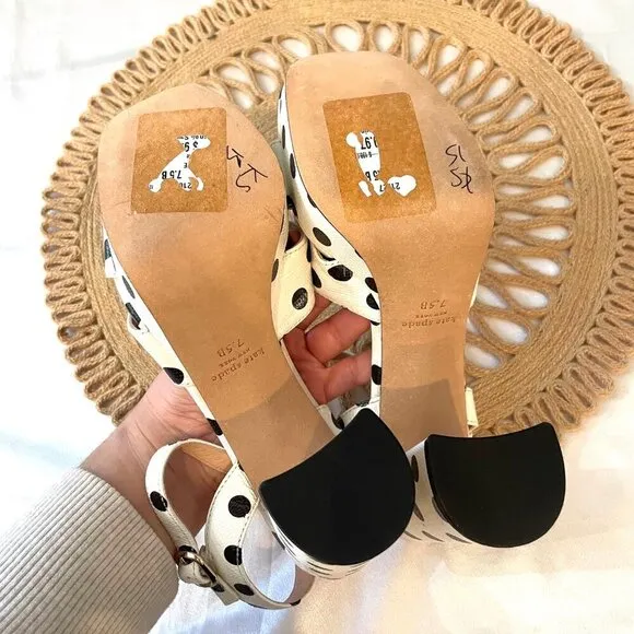 NWOT Kate Spade Delight Polka Dot Leather Platform Sandals Optic White Size 7.5