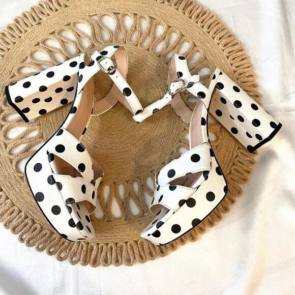 NWOT Kate Spade Delight Polka Dot Leather Platform Sandals Optic White Size 7.5