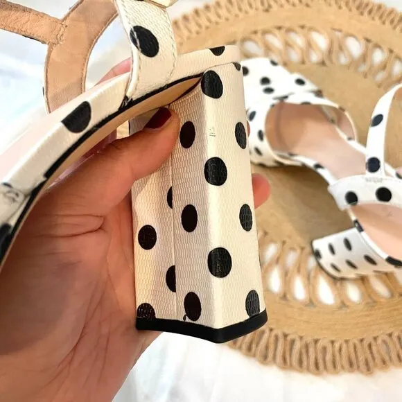 NWOT Kate Spade Delight Polka Dot Leather Platform Sandals Optic White Size 7.5