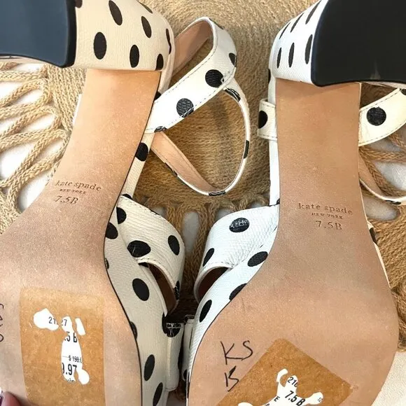 NWOT Kate Spade Delight Polka Dot Leather Platform Sandals Optic White Size 7.5