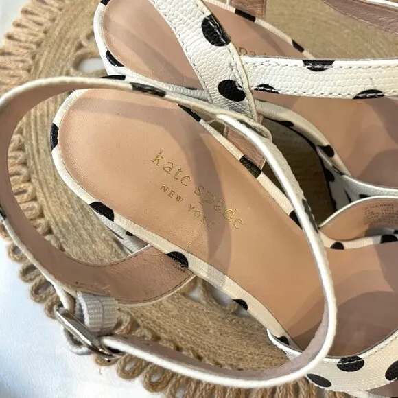 NWOT Kate Spade Delight Polka Dot Leather Platform Sandals Optic White Size 7.5