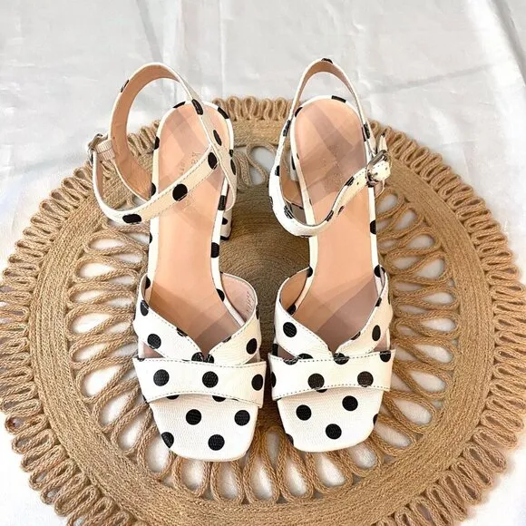 NWOT Kate Spade Delight Polka Dot Leather Platform Sandals Optic White Size 7.5