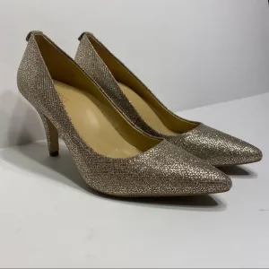 NWOT Michael Kors Gold Glitter Heels Womens Shoes Champagne Fancy 7