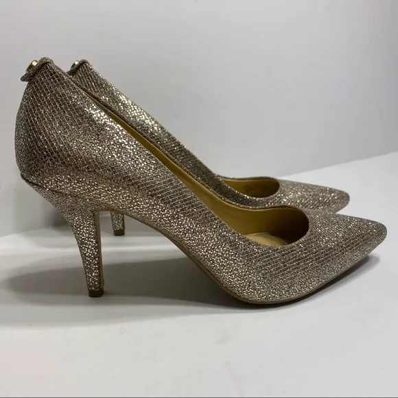 NWOT Michael Kors Gold Glitter Heels Womens Shoes Champagne Fancy 7