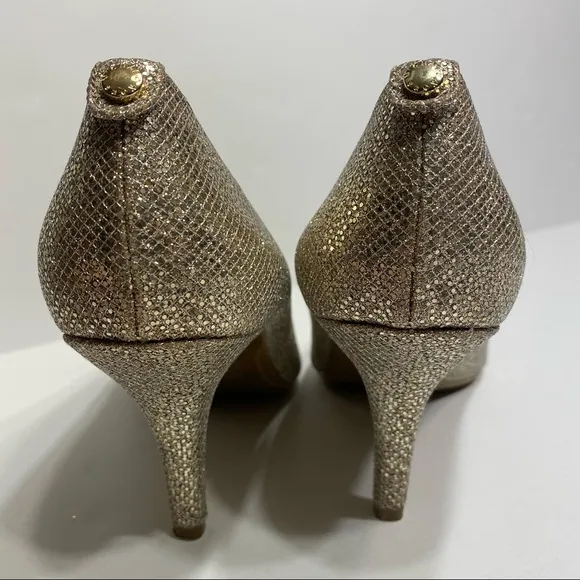 NWOT Michael Kors Gold Glitter Heels Womens Shoes Champagne Fancy 7