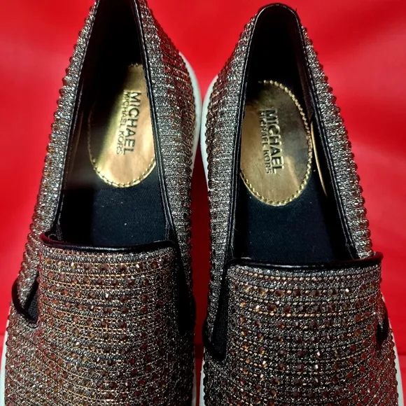 NWOT Michael Kors Keaton Bronze SlipOn Rhinestone Studded Women's Shoes size 6.5