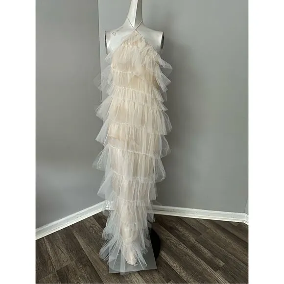 NWOT The Bar Sleeveless Layered Ruffled Tulle Henri Gown Maxi Dress Cream Size 2