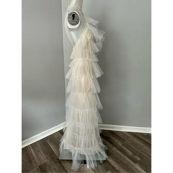 NWOT The Bar Sleeveless Layered Ruffled Tulle Henri Gown Maxi Dress Cream Size 2