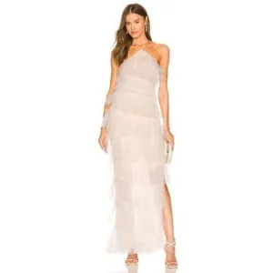 NWOT The Bar Sleeveless Layered Ruffled Tulle Henri Gown Maxi Dress Cream Size 2