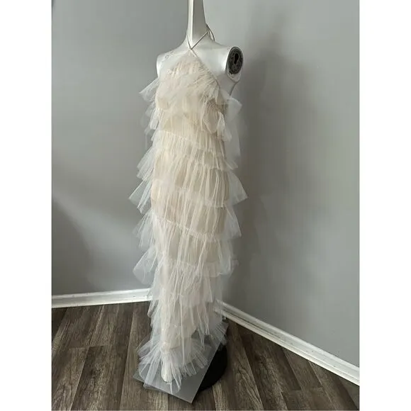 NWOT The Bar Sleeveless Layered Ruffled Tulle Henri Gown Maxi Dress Cream Size 2
