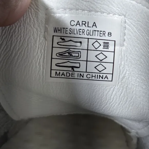 NWOT Vintage Havana VH Carla Sneaker White Silver Glitter Womens Size 8