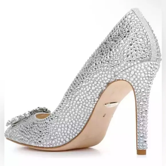 NWT $265 Badgley Mischka Silver Crystal Sparkly Wedding Luxe Pumps Shoes Heels 8
