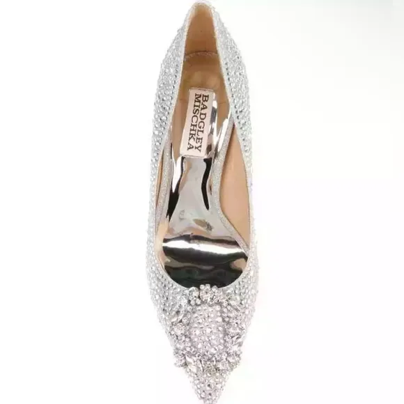NWT $265 Badgley Mischka Silver Crystal Sparkly Wedding Luxe Pumps Shoes Heels 8
