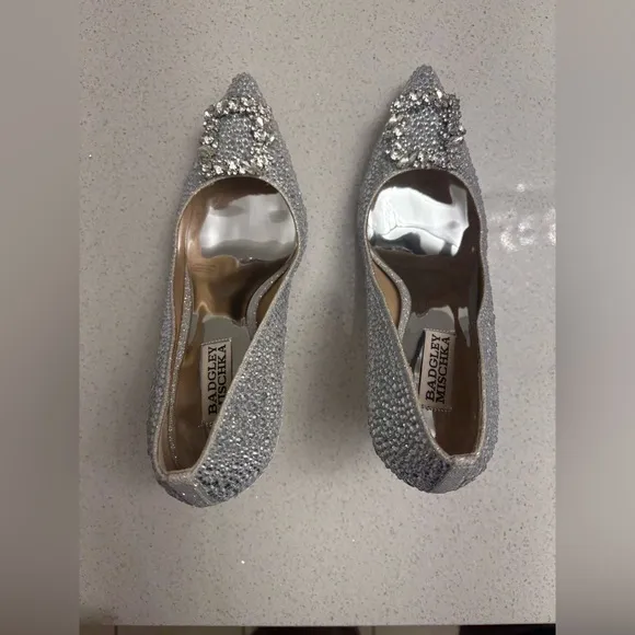 NWT $265 Badgley Mischka Silver Crystal Sparkly Wedding Luxe Pumps Shoes Heels 8