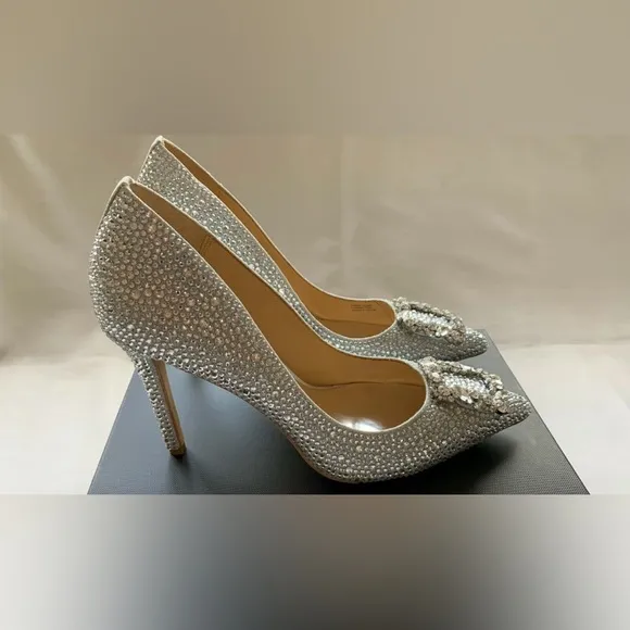 NWT $265 Badgley Mischka Silver Crystal Sparkly Wedding Luxe Pumps Shoes Heels 8