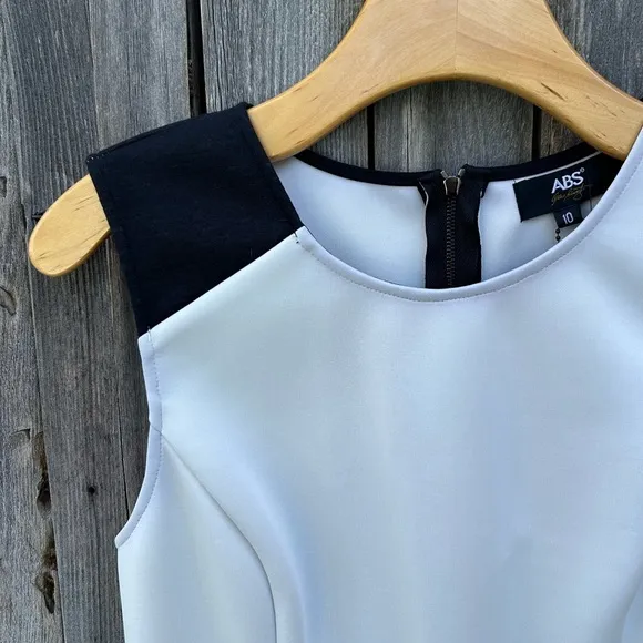 NWT ABS Allen Schwartz Vintage Y2K Sleeveless Sheath Scuba Dress Black Cream 10