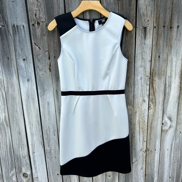 NWT ABS Allen Schwartz Vintage Y2K Sleeveless Sheath Scuba Dress Black Cream 10