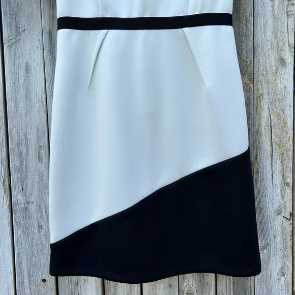 NWT ABS Allen Schwartz Vintage Y2K Sleeveless Sheath Scuba Dress Black Cream 10