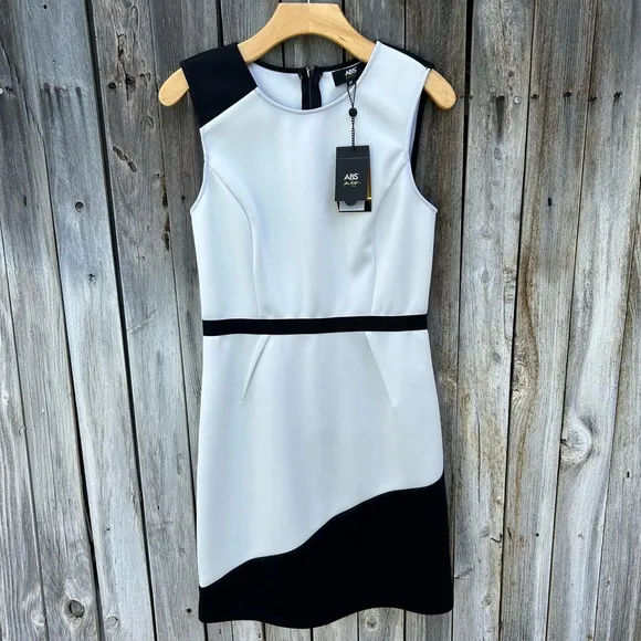 NWT ABS Allen Schwartz Vintage Y2K Sleeveless Sheath Scuba Dress Black Cream 10