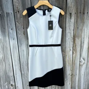 NWT ABS Allen Schwartz Vintage Y2K Sleeveless Sheath Scuba Dress Black Cream 10