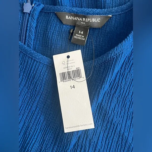 NWT Banana Republic Short Sleeve Blue Ruffle belted Dress Size 14