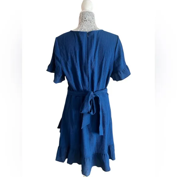 NWT Banana Republic Short Sleeve Blue Ruffle belted Dress Size 14