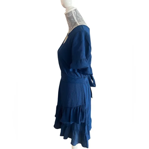 NWT Banana Republic Short Sleeve Blue Ruffle belted Dress Size 14
