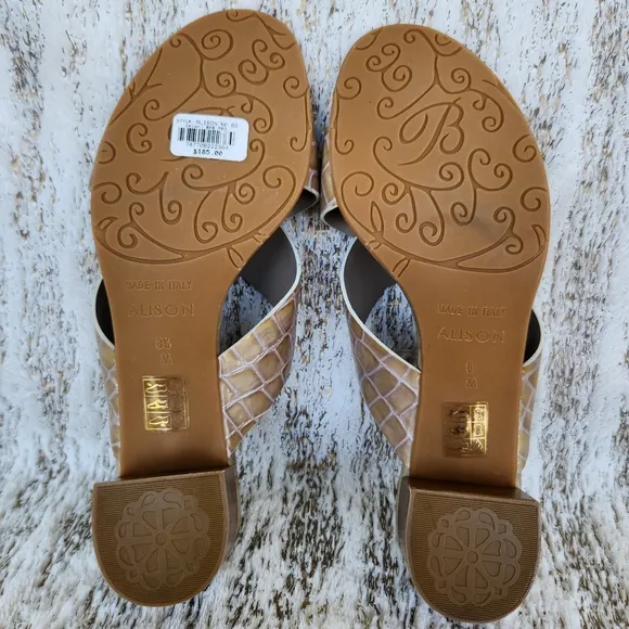 NWT Brighton &quot;Alison&quot; Sandals Croc Embossed Tan Block Heel Slip-on, Size 8 &amp; 8.5