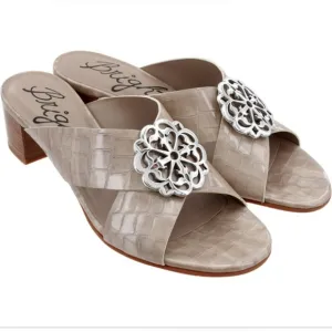 NWT Brighton &quot;Alison&quot; Sandals Croc Embossed Tan Block Heel Slip-on, Size 8 &amp; 8.5