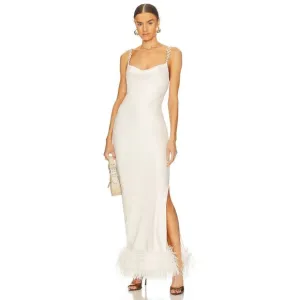 NWT Bubish Farah Feather Trim Slip Dress in White Size S $449