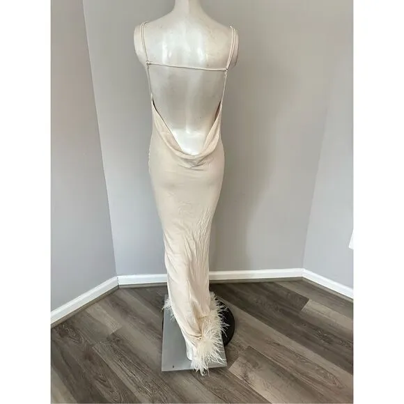 NWT Bubish Farah Feather Trim Slip Dress in White Size S $449