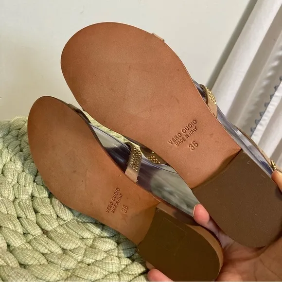 NWT Cocobelle Venus Gold Studded Tan Leather Resort Studded Flat Sandals