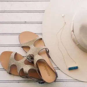 NWT Cocobelle Venus Gold Studded Tan Leather Resort Studded Flat Sandals