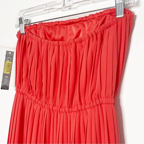 NWT Gianni Binni Coral Plisse Pleated Strapless Dress Size Small