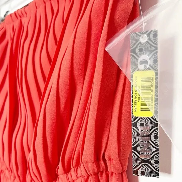 NWT Gianni Binni Coral Plisse Pleated Strapless Dress Size Small