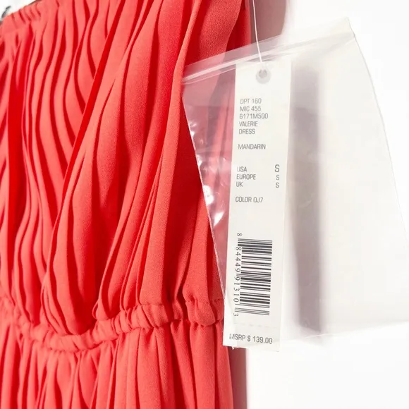 NWT Gianni Binni Coral Plisse Pleated Strapless Dress Size Small