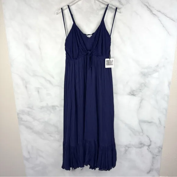 NWT Jessica Simpson Maternity Tiered Midi Maxi Dress Sleeveless Navy Blue Boho S
