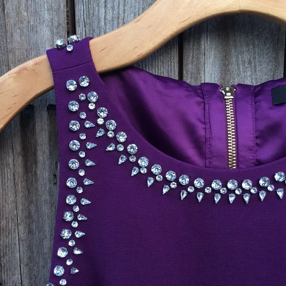 NWT Juicy Couture Rhinestone Embellished Mixed Fabric Mini Dress Purple S