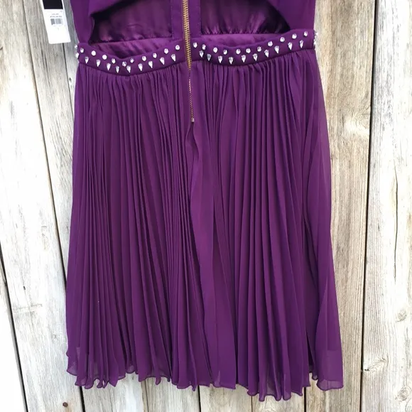 NWT Juicy Couture Rhinestone Embellished Mixed Fabric Mini Dress Purple S