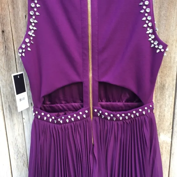 NWT Juicy Couture Rhinestone Embellished Mixed Fabric Mini Dress Purple S