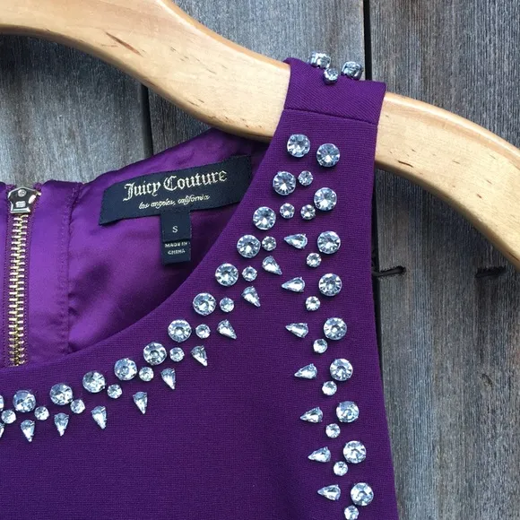 NWT Juicy Couture Rhinestone Embellished Mixed Fabric Mini Dress Purple S