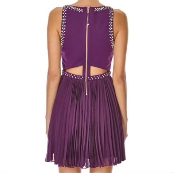 NWT Juicy Couture Rhinestone Embellished Mixed Fabric Mini Dress Purple S