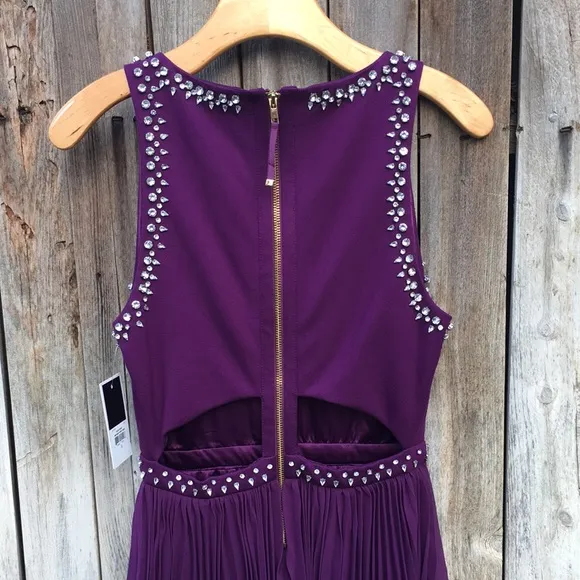 NWT Juicy Couture Rhinestone Embellished Mixed Fabric Mini Dress Purple S