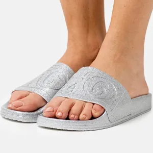 NWT Maison Margiela MM6 Hotel Pool Slides in silver glitter women’s IT41 / US 11