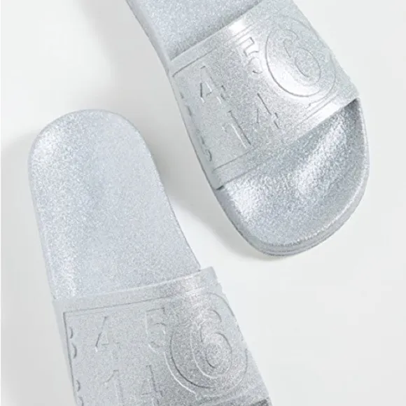 NWT Maison Margiela MM6 Hotel Pool Slides in silver glitter women’s IT41 / US 11