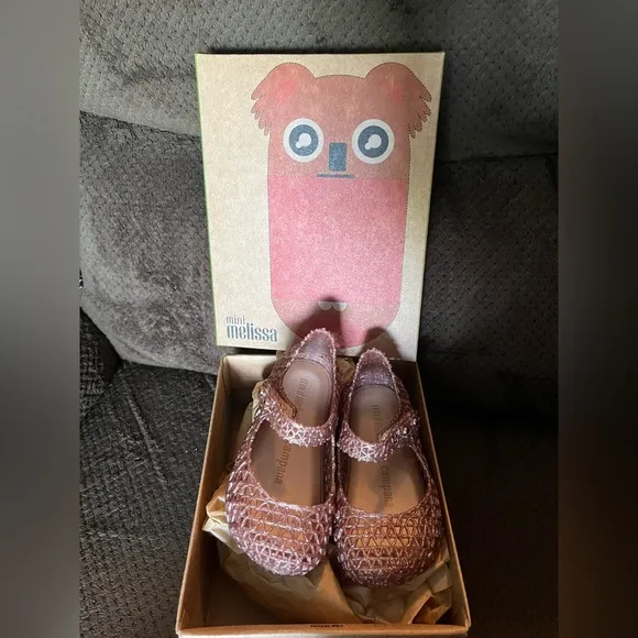 NWT MINI MELISSA Campana Kids Flats In Rose Gold Glitter Size 6T