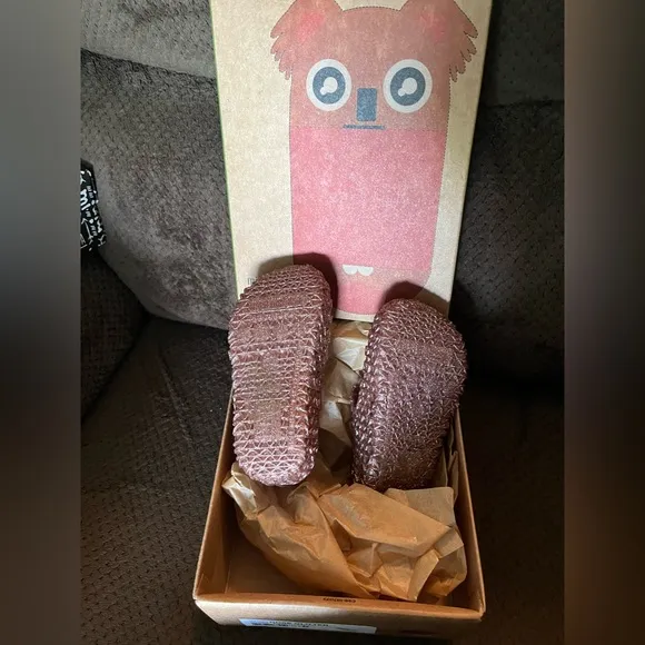 NWT MINI MELISSA Campana Kids Flats In Rose Gold Glitter Size 6T